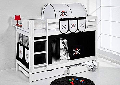 Lilokids Jelle berth with TÜV and GS approval, Pirate design, High Bed with Curtain and box spring, Children's Bed