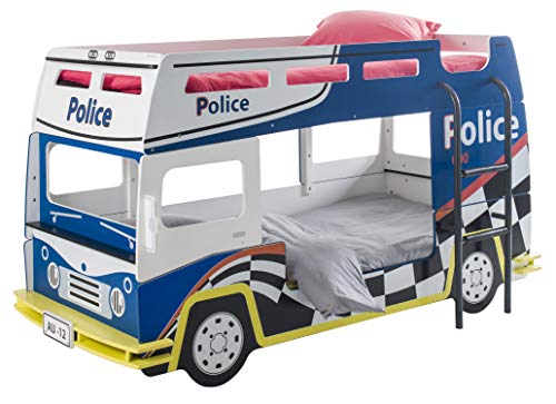 Miroytengo Bunk bed Car Police Child room Youth Blue and White Color 90x200 with box springs