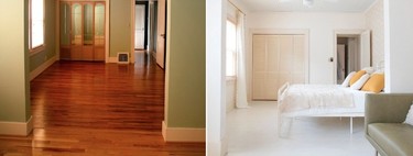 Before and after: a bedroom connected to a mini living room, which is filled with light