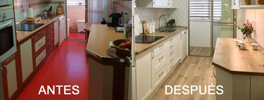 Before and after; a kitchen that changes red to a Nordic style without uncomfortable reforms