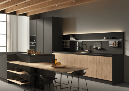Kitchen in black with wood