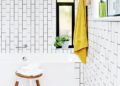 Trend in the bathroom; the tiles are also placed vertically in the bathrooms