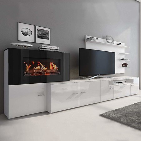 Electric fireplace with built-in cabinet