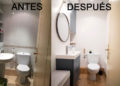 The Before and after a bathroom (with washing machine), after a reform without works that takes care of the details