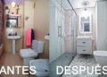 Before and After a bathroom without reforms that bets on gray and pink for its radical change