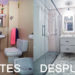 Before and After a bathroom without reforms that bets on gray and pink for its radical change