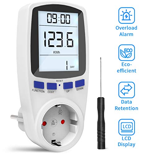 Gafild Power Meter Current Consumption Meter ， Energy Cost Meter Meter with LCD Display ， Overload Protection ， 3680W