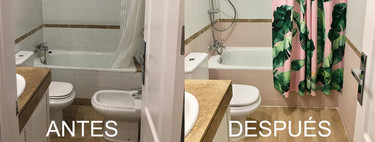 Before and after; a little pink paint to transform a bathroom with very little budget