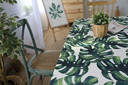 Drizzle Tablecloth for Kitchen or Living Room Table Monstera Green Plants Palm Leaves Rectangular Waterproof Washable Dining Room Design Home Decoration (55 * 86in / 140 * 220cm)