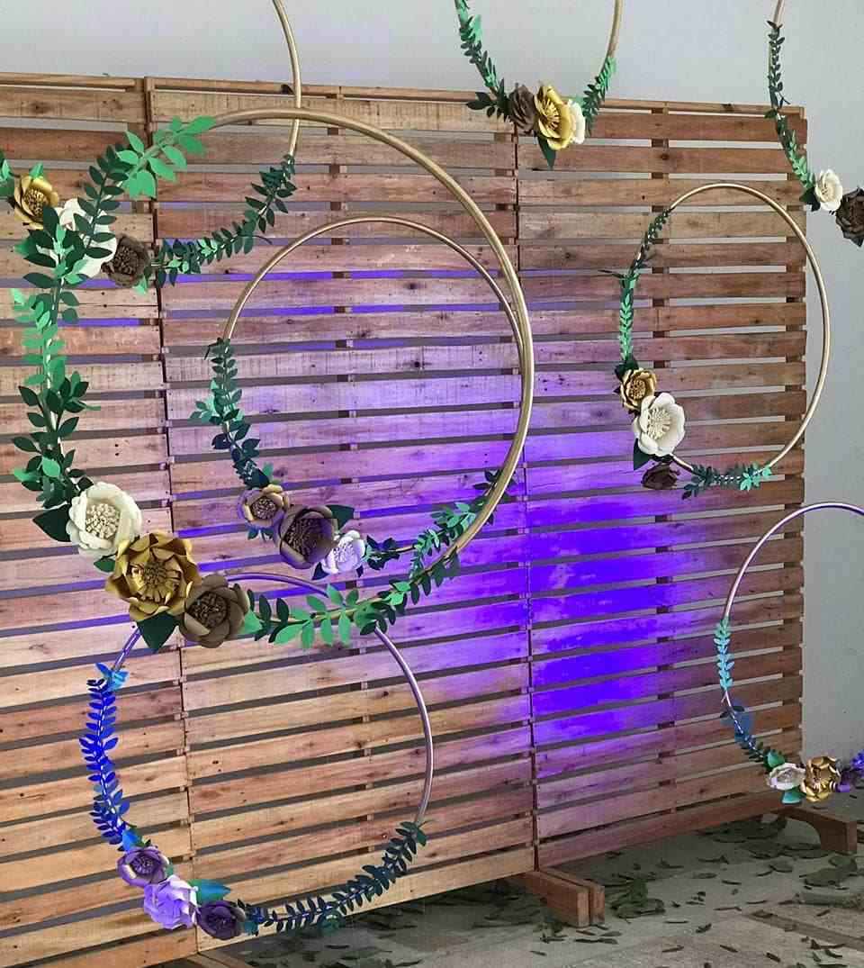 decoration with suspended hula hoop