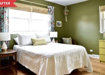 renovation of a guest bedroom with recycled pieces and color change