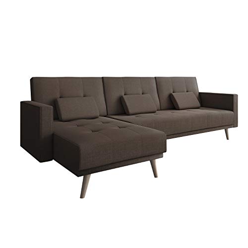 SelectionHome - Sofa Chaise Longue, convertible en cama, reversible, modelo Verona, acabado en Marron, medidas: 267 cm (ancho) x 88 cm (alto) x 137 cm (fondo)