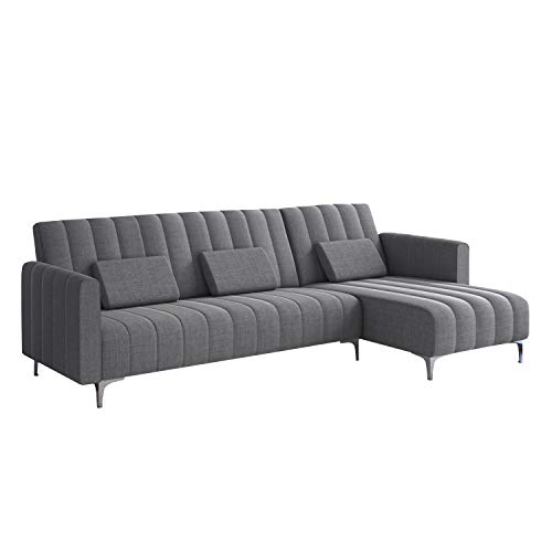 Comfort Products SelectionHome - Sofa Chaise Longue, Convertible en Cama, Reversible, Modelo Milano, Acabado en Gris Claro a Rayas, Medidas: 267 cm (Largo) x 137 cm (Fondo) x 88 cm (Alto)