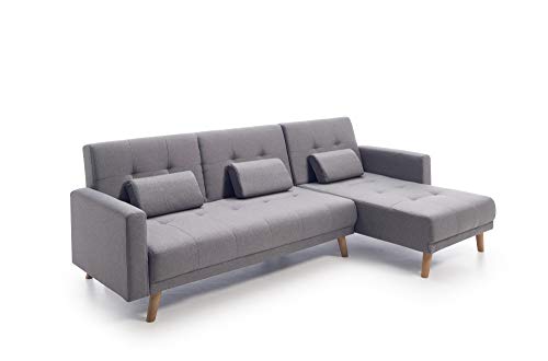 Home Heavenly - Sofá Chaiselongue Clic clac Arezzo, 3 plazas Convertible en Cama y Reversible Patas en Madera tapizado en Gris