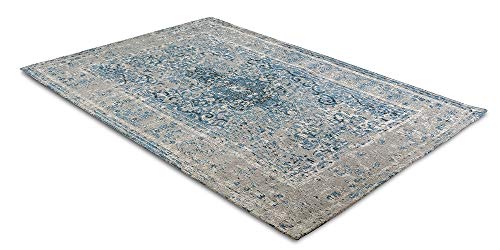 LIFA LIVING Alfombra de salón Moderna de Chenilla, Alfombra Pelo Corto con diseño Vintage (Azul Gris, 80 x 150 cm)