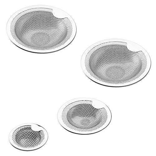 FineGood Kitchen Sink Strainer Set of 4 - Stainless Steel, Anti-Clog, Sink Screen, Silver