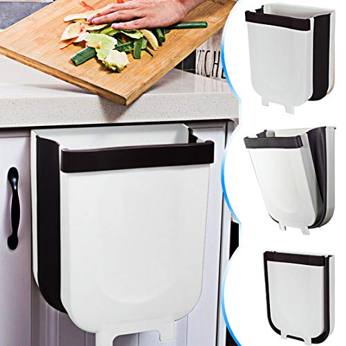 TTMOW Collapsible Hanging Trash Cans for Kitchen, 9L Car (White)