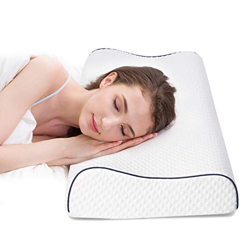 Fityou Viscoelastic Pillow, Anti-Mite Cervical Pillow with 3D Mesh, Orthopedic Pillow Therapeutic Ergonomic Design Reduces Cervical Pain, Removable and Washable Bamboo Cover