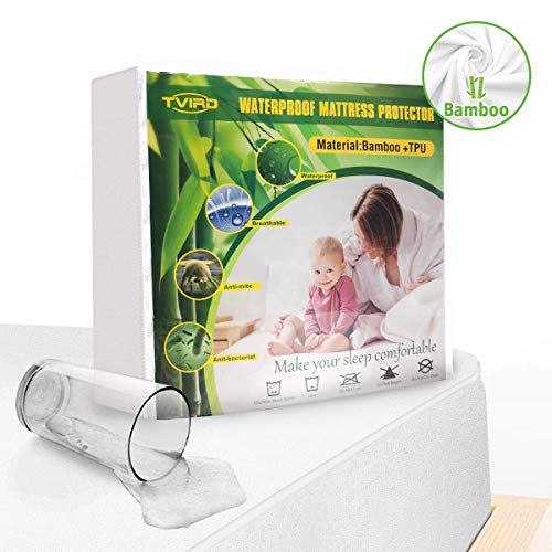 Tvird Waterproof Mattress Protector 150x190 / 200cm Waterproof Mattress Cover 150x190 / 200cm Mattress Cover and Breathable Bamboo Fiber Material Hypoallergenic Anti Mites Antibacterial Cover