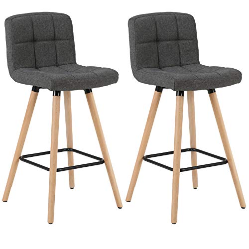 WOLTU 2X Bar Stool with Back, Wood Frame Linen Seat Furniture Kitchen High Stool for Kitchen, Bar, 2-Pack Dark Gray