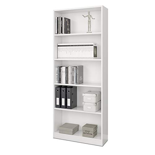 Habitdesign 005626A - High Office Shelving, Dining or office shelving, Stylus Model, Finished in Artik White Color, Measurements: 80 cm (Width) x 201 cm (Height) x 28 cm (Depth)