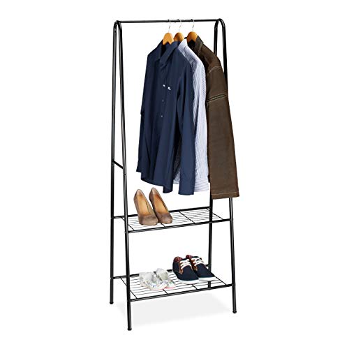 Relaxdays Sandra Burro Coat Rack with 2 Shelves and Clothes Rail, Metallic, Steel, 160 x 61.5 x 38 cm, Black