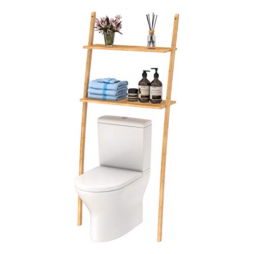 Bathroom shelf, space saving shelf for washing machine, bamboo, with 2 shelves, 173 x 66 x 25 cm, Brown