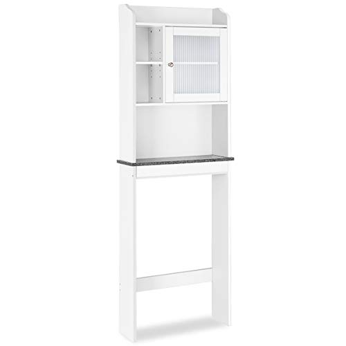 COSTWAY Wooden Toilet Shelf Bathroom Cabinet Tall Cabinet with 3 Shelves for Shower White