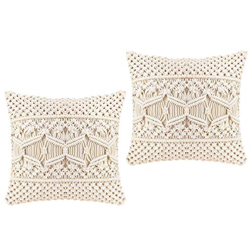 Mkouo Macrame Pillowcase Cushion Cover (Pillow Inserts not included) Set of 2 Decorative Pillowcase for Bed Sofa Couch Bench Car Boho Home Decor, 43cm