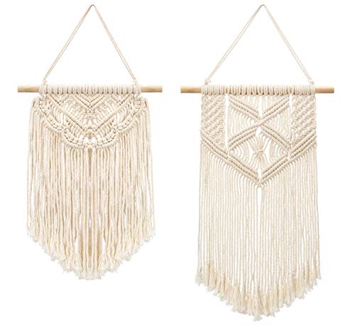 Mkouo 2 Pcs Macrame Wall Hanging Small Woven Art Tapestry Boho Chic Home Decor Apartment Dorm Room Decoration, 33cm (L) x 25.4cm (W) and 40.6cm (L) x 25.4cm (W)