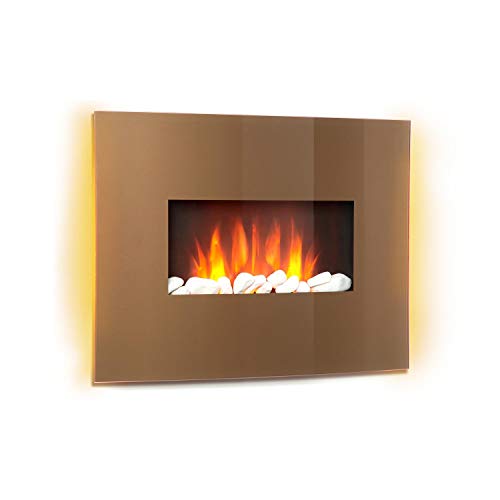 Klarstein Curved Copper L&F - Electric fireplace with heating function, Electronic fireplace, 1000 or 2000 W, Flaming effect, Curved Glass Panel, Programmable, Remote Control, Copper