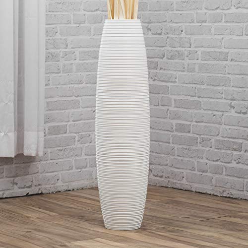 Leewadee Large Floor Vase for Decorative Dry Branches Tall Floor Vase Home Decor 90 cm, Mango Wood, White