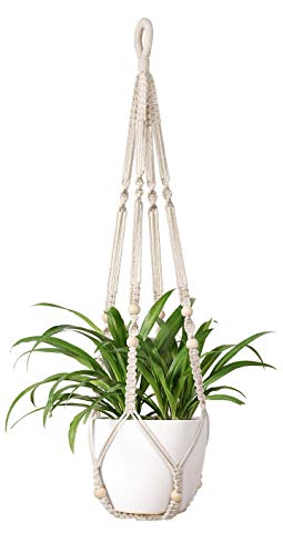 Mkouo Macrame Indoor Plant Hangers Hanging Basket Flowerpot Flowerpot Holder Cotton Rope with Beads No Tassels, 89cm