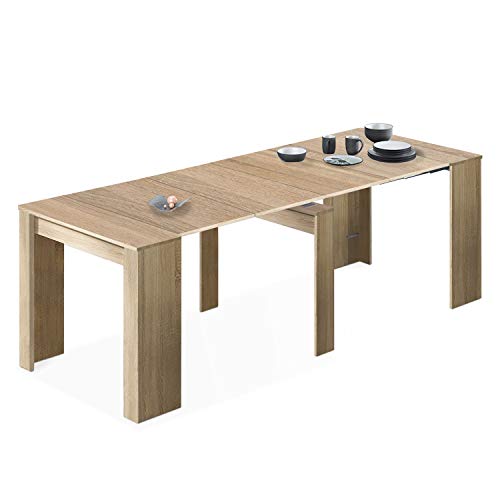 Habitdesign 004580F - Console Dining Table, Extendable Table, Table for Hall or Kitchen, Finished in Canadian Oak, Measurements: 50/235 cm (Length) x 90 cm (Width) x 78 cm (Height)