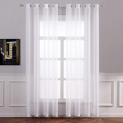 MIULEE Translucent Polyester Curtains for Modern Bedroom Eyelets Curtain Window Curtains Living Room for Living Room Bedroom Dining Room Living Room Kitchen Living Room of 2 Units 140 x 145cm White