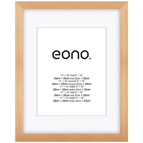 Eono by Amazon - Solid Wood and HD Glass Photo Frame for Wall 20x25 cm photos with mat and 28x35 cm without mat Natural