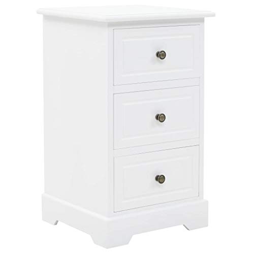 Festnight MDF and Pine Wood Bedside Table with 3 Drawers White, 35x32x59 cm