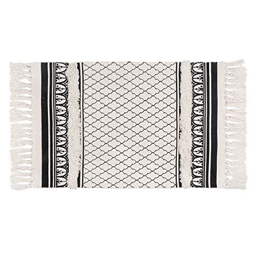 SHACOS Washable Cotton Rug Hand Woven Carpet Black Vintage Carpet for Salon, Kitchen, Living Room, Decoration