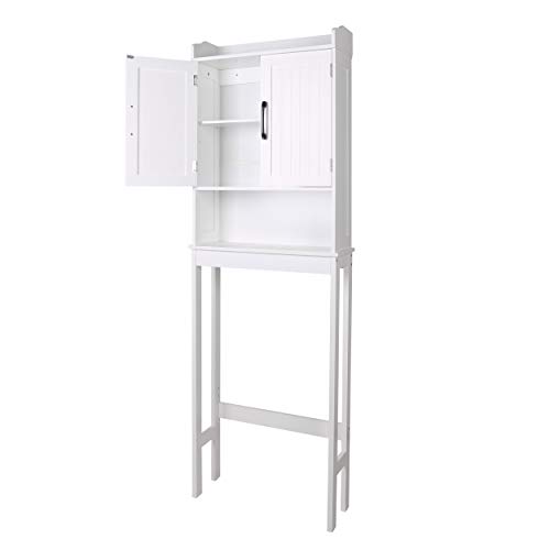 YOUKE Freestanding bathroom cabinets, Tall cabinets with 2 Doors, Multifunctional Bathroom Column Cabinet with Shelf, Modern Style White Wood Floor cabinet 57 x 19 x 170 cm