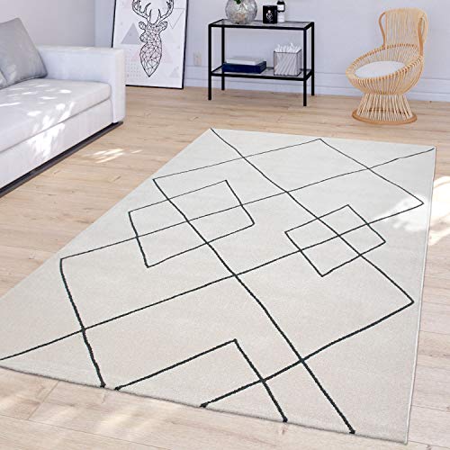 TT Home Living room Modern rug with diamond pattern Skandi short pile resistant, white, 160 x 230 cm