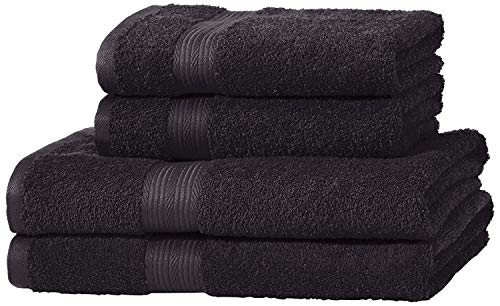 AmazonBasics Towel Set (2 Bath Towels and 2 Hand Towels) - Heavy-duty Colors, Black