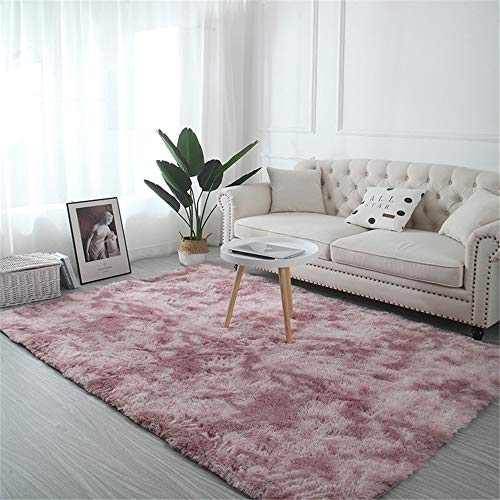 Troysinc - Long-pile, washable, modern, fluffy rug for living room or bedroom, polyester, pink, 140 x 200 cm