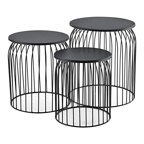 [en.casa]  Set of 3X Metal Baskets Low Table Side Table for Storage Tea and Coffee Tables Coffee Tables Black