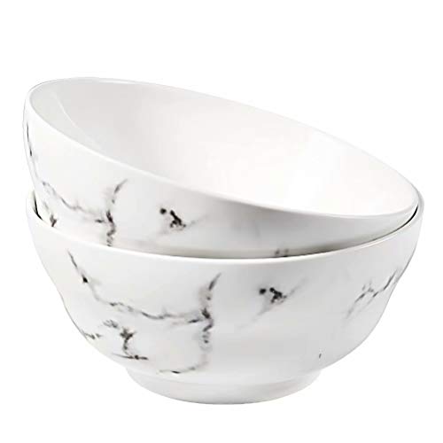 77L Set of 2 Porcelain Bowls, 650 ML (21.95 FL OZ) Dessert Bowl, Marble Dose Set for Soup, Cereal, Appetizers, Ice Cream, Soup and Salad Bowl, Pasta and More