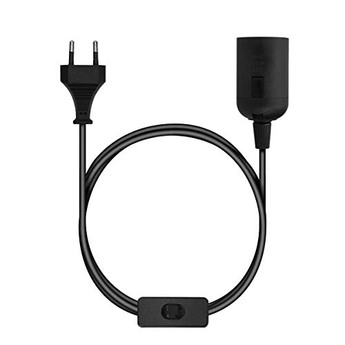 kwmobile E27 lamp holder with switch - Mains cable with switch and plug - 3.5M lamp adapter - Black bulb base