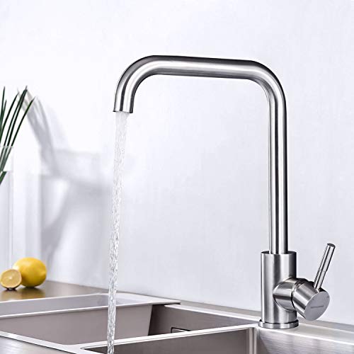 BONADE Kitchen Faucet 360 ° Swivel Brushed Mixer for Sink Mixer Tap 304 Stainless Steel Hot and Cold Water Available