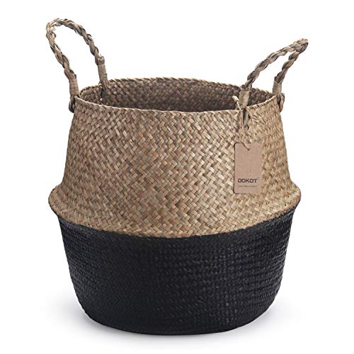 DOKOT Wicker Basket Natural Decoration Basket for Plants Storage Pots Seagrass (45 x 36 cm, Black)