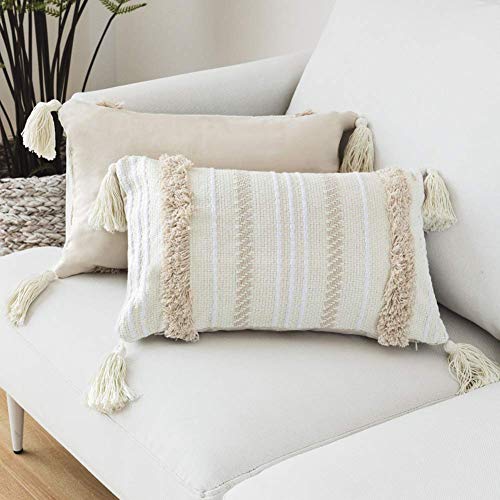 Home Decor Geometric Knit Tassel Pillow Case Woven Solid Beige Sofa Chair Cushion Covers Living Room Sofa Cushion Covers 30x50