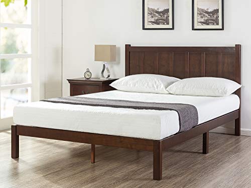 Zinus Rustic style wooden platform bed with Adrian headboard, Platform Beds, No need for a bed base, Solid wood slat support, Easy assembly, 150 x 190 cm