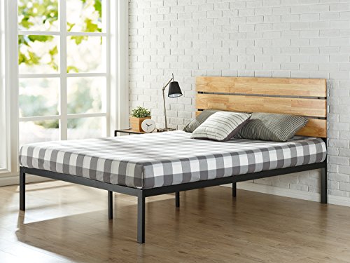 Zinus Wood and metal platform bed with Paul pine wood slats, Mattress base, No need to use a bed base, Solid wood slat support, Easy assembly, 150 x 190 cm